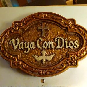 Vintage Home Interior Gifts "Vaya Con Dios" Gold Colored 1999 Sign